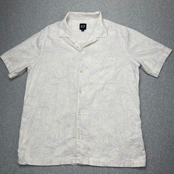 GAP Other - Gap Shirt Mens M Linen Blend Short Sleeve Floral White Purple Button-Down EUC